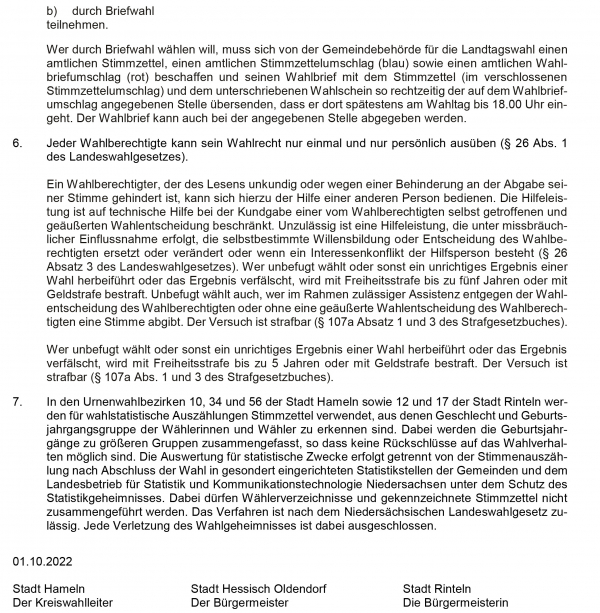 Gemeinsame Bekanntmachung nach 39 und 66 NLWO 2